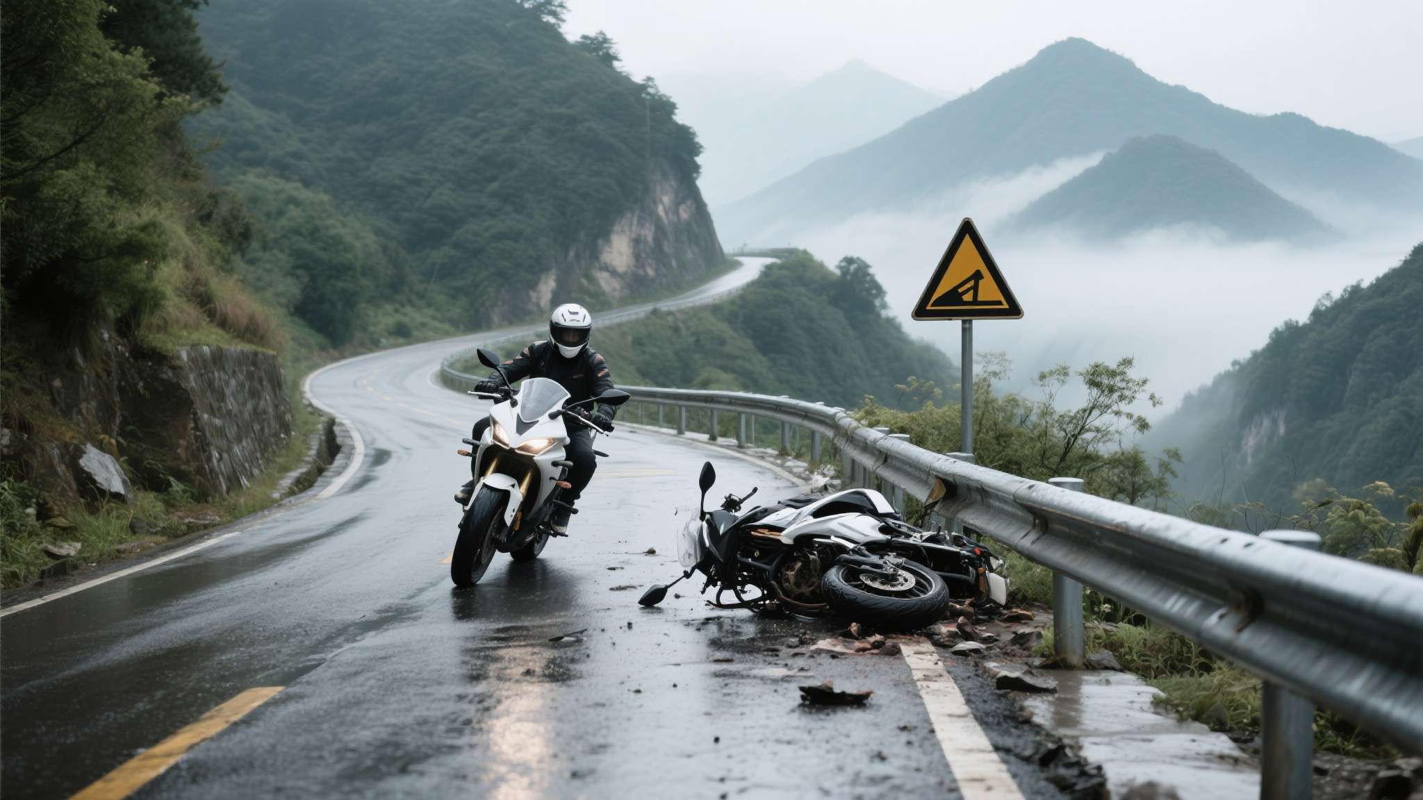 秦岭作为中国南北地理分界线，其沿线公路以险峻著称。分水岭路段海拔较高，常年受雾气